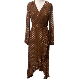 Elegant Brown Polka Dot Wrap Dress